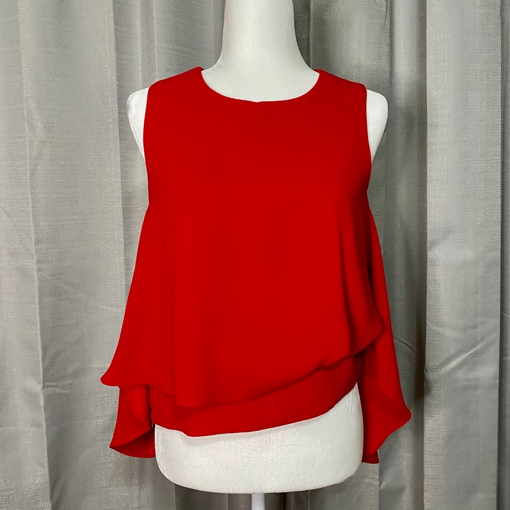 Red asymmetric blouse